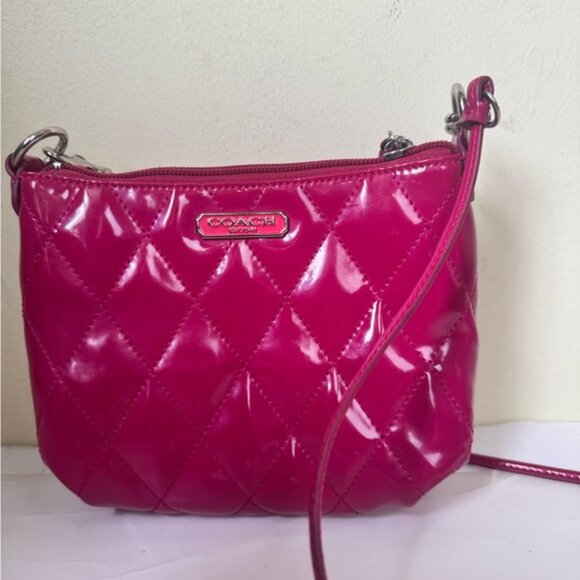 COACH Poppy Mini Willis Quilted Patent Leather Bag Crossbody Shoulder Turnlock - Picture 3 of 16